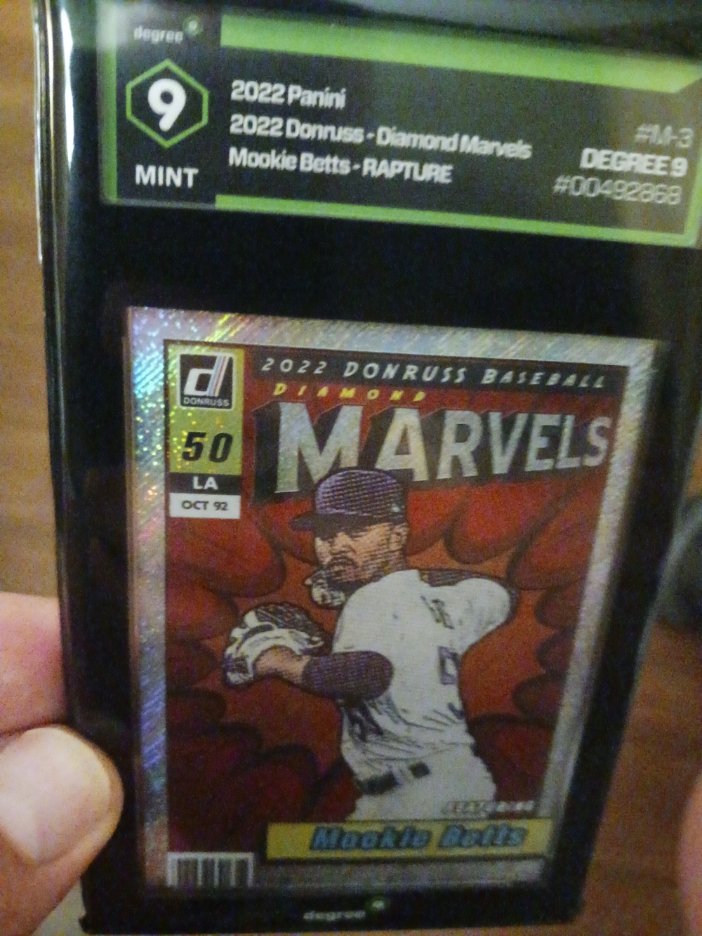 2022 Donruss Diamond Marvels Mookie Betts  RAPTURE Red Holo DEGREE GRADED MINT 9
